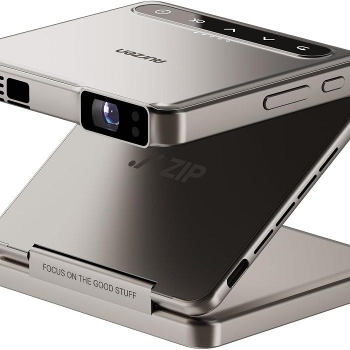 Aurzen ZIP Tri-Fold DLP Truly Mini Projector. Pocket Size. Zero-Lag Focus. One-Click Screen Mirroring. Full-Screen Mode. Type-C Fast Charging. 5.000mAh Battery. Indoor Outdoor Portable Projector.Gold