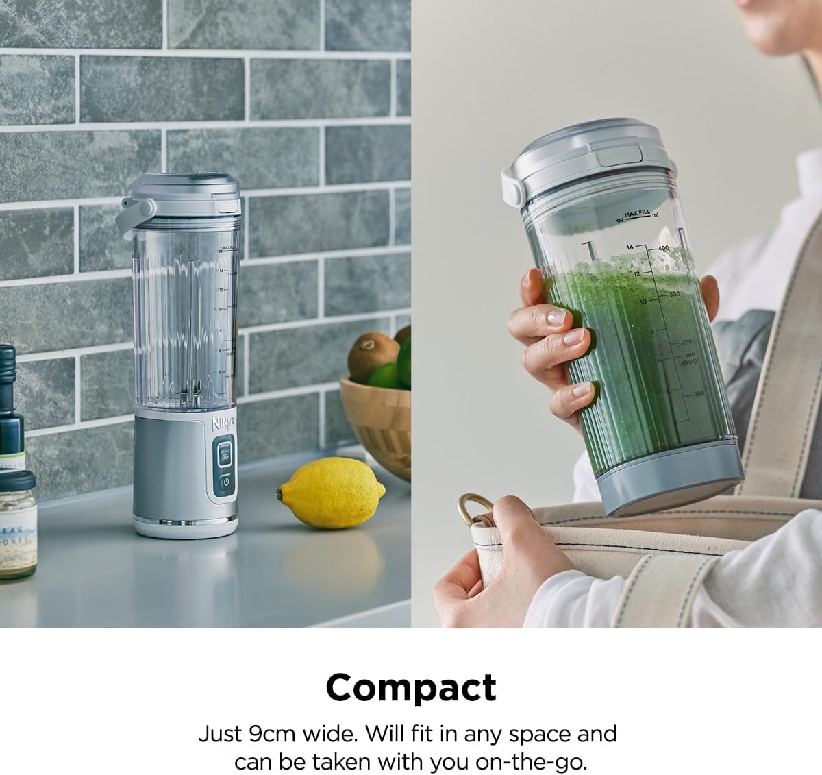 Ninja Blast Portable Blender. 30-second blend. BlastBlade(TM) Assembly. Crushes Ice. under 800g. Sip Lid. BPA Free. Re-chargeable Base. USB-C Charging Cord. 470ML. Ninja BC151SMCR. Cranberry Red - Image 3