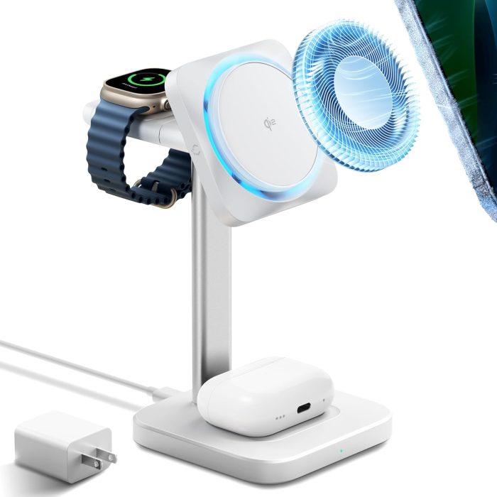 ESR for MagSafe Charger Stand. 3 in 1 Charging Station with CryoBoost. Phone-Cooling Wireless Charging. Qi2 Certified 15W MagSafe Stand. for iPhone 17/16/15/14/13/12. AirPods. Apple Watch. White