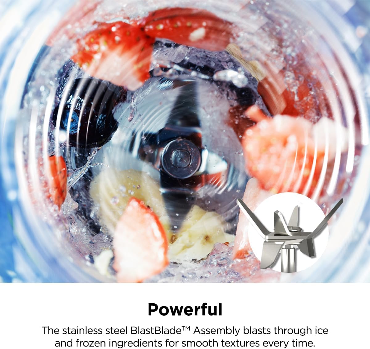 Ninja Blast Portable Blender. 30-second blend. BlastBlade(TM) Assembly. Crushes Ice. under 800g. Sip Lid. BPA Free. Re-chargeable Base. USB-C Charging Cord. 470ML. Ninja BC151SMCR. Cranberry Red - Image 2
