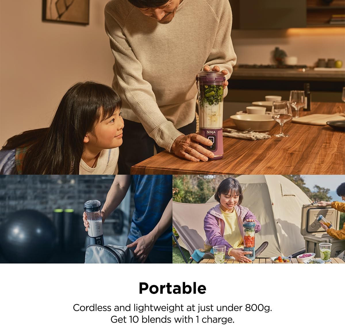 Ninja Blast Portable Blender. 30-second blend. BlastBlade(TM) Assembly. Crushes Ice. under 800g. Sip Lid. BPA Free. Re-chargeable Base. USB-C Charging Cord. 470ML. Ninja BC151SMCR. Cranberry Red - Image 4