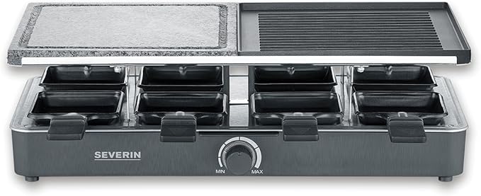 Severin RG 2371 Raclette Grill Natural Cooking Stone Smokeless Odourless with 8 Non-stick Pans