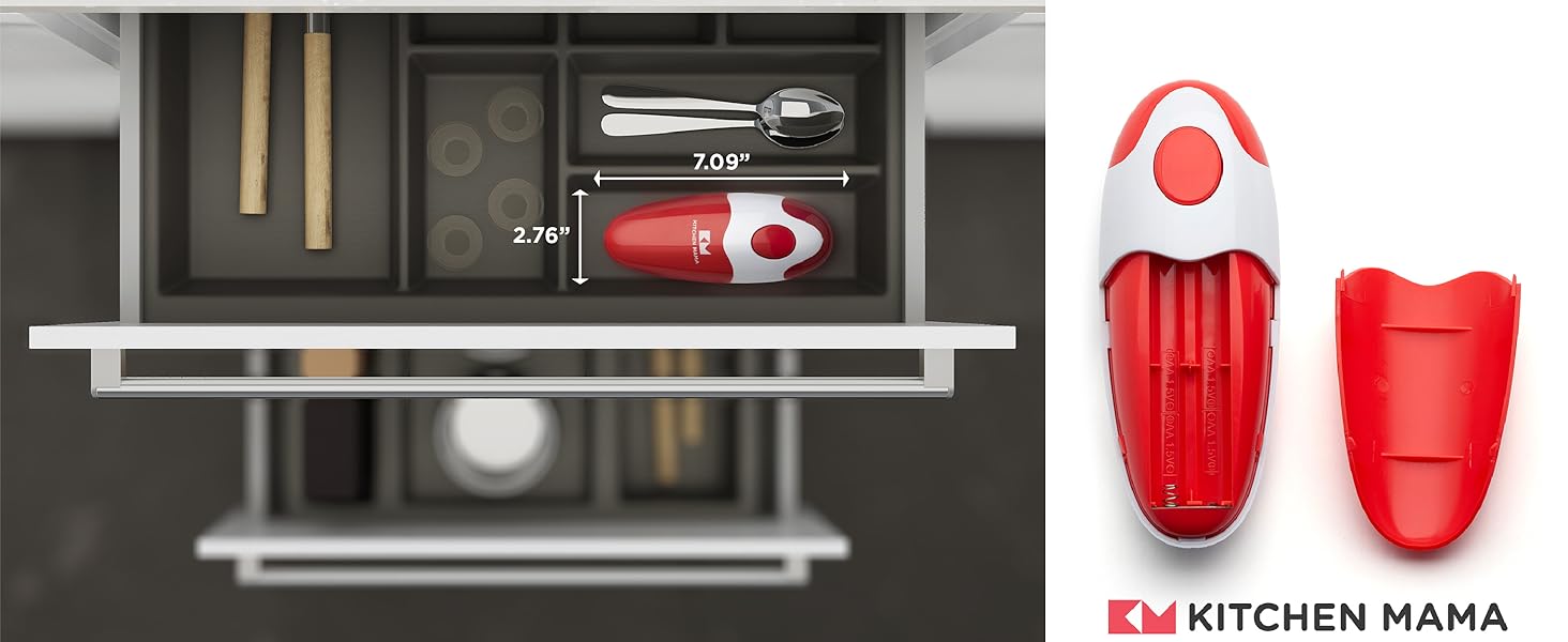 Kitchen Mama Auto Electric Can Opener: Open Your Cans with A Simple Press of Button - Automatic, Hands Free, Smooth Edge, Battery Operated