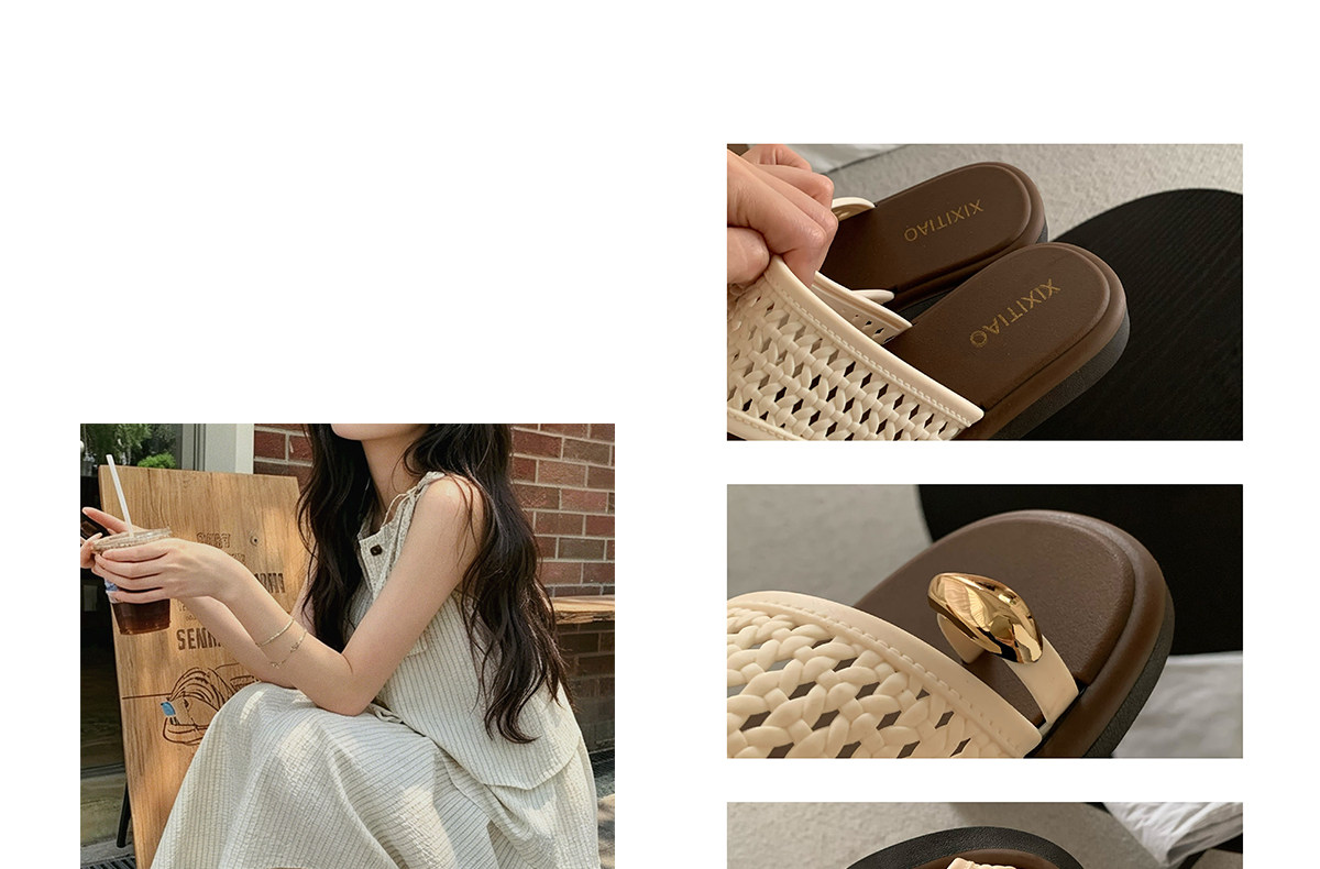 Thin, relaxed style, one-strap woven flip-flops for women, perfect for summer, non-slip, flat, and suitable for vacations and beaches.