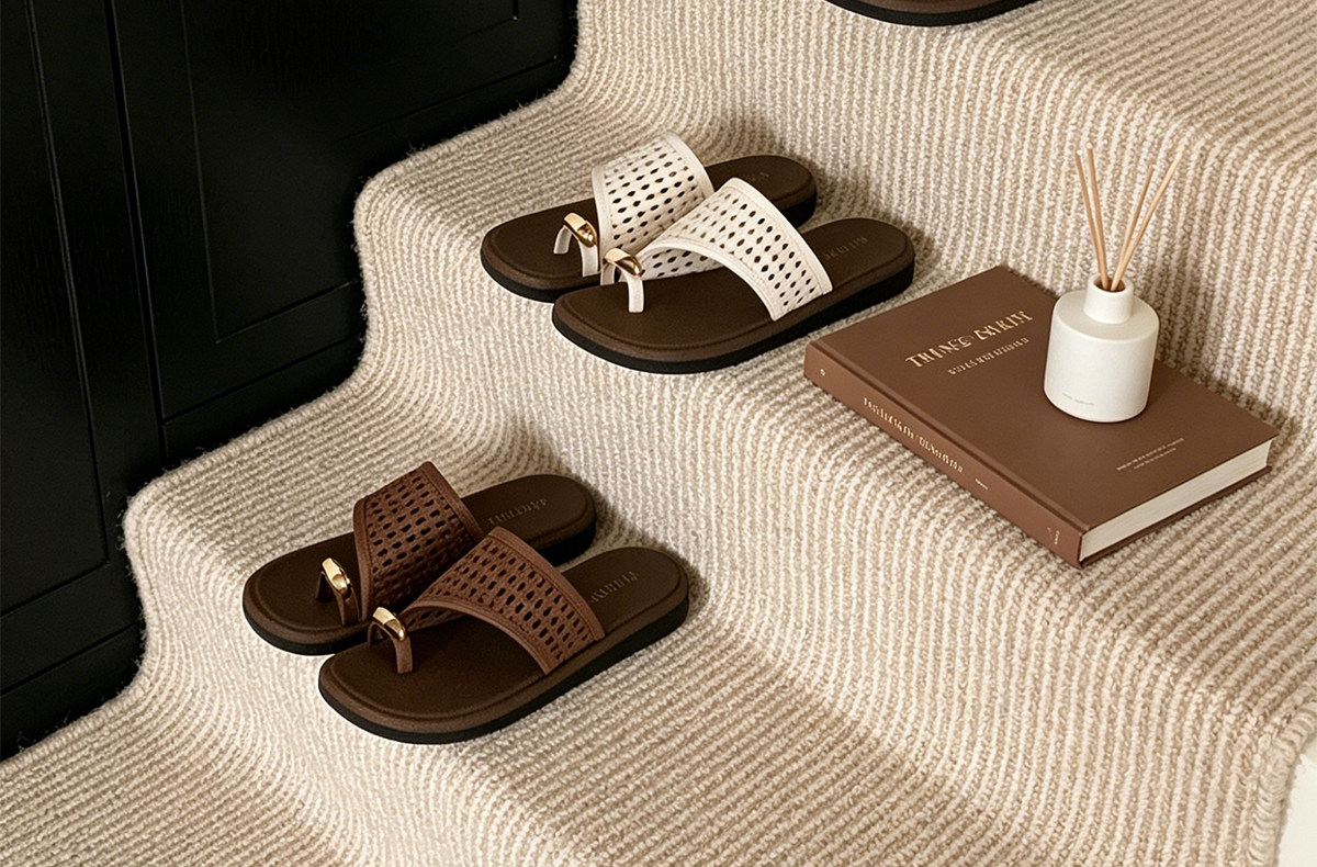 Thin, relaxed style, one-strap woven flip-flops for women, perfect for summer, non-slip, flat, and suitable for vacations and beaches.